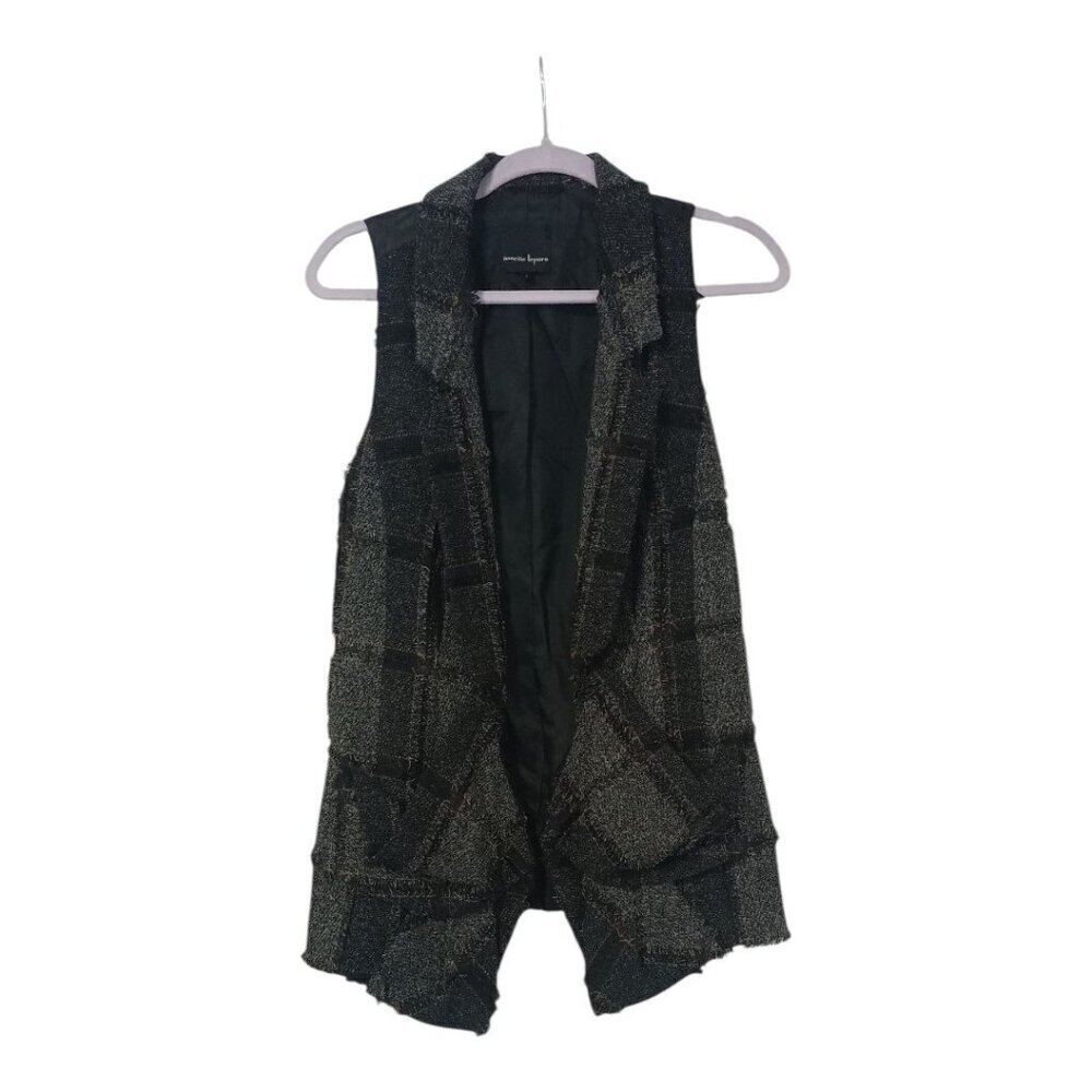 Nanette Lepore Open Front Plaid Shabby Chic Hobo Vest With Pockets Size 4 Gray